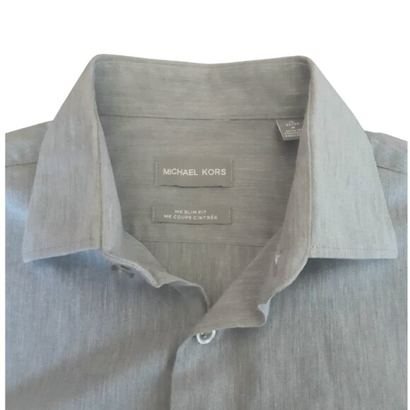 Michael Kors SZ 15 MK Slim Fit 100% Cotton Button Up Men's Grey  Shirt - Picture 1 of 10